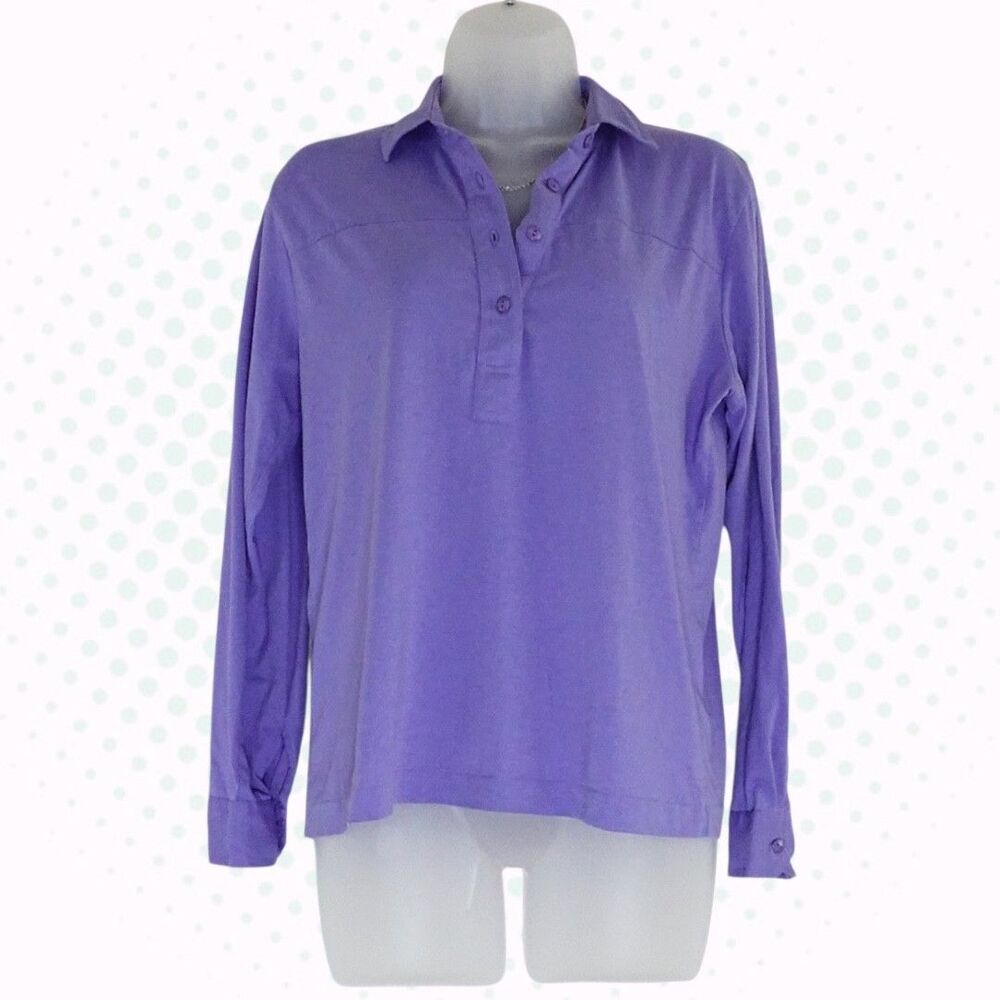 Vintage 90s Leon Levin Periwinkle Purple/Blue Long Sleeve Polo Shirt Size S